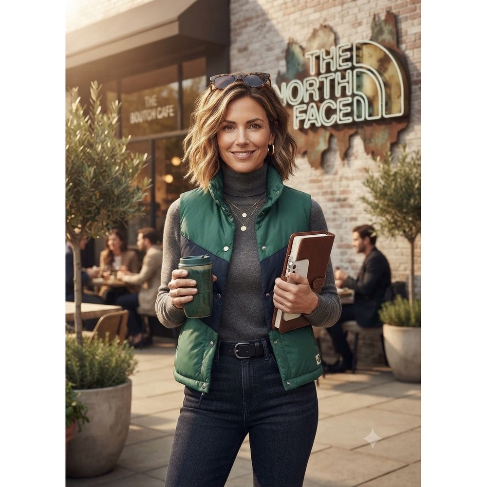 The North Face Womens Green Navy chevron Colorblock Puffer Vest Small